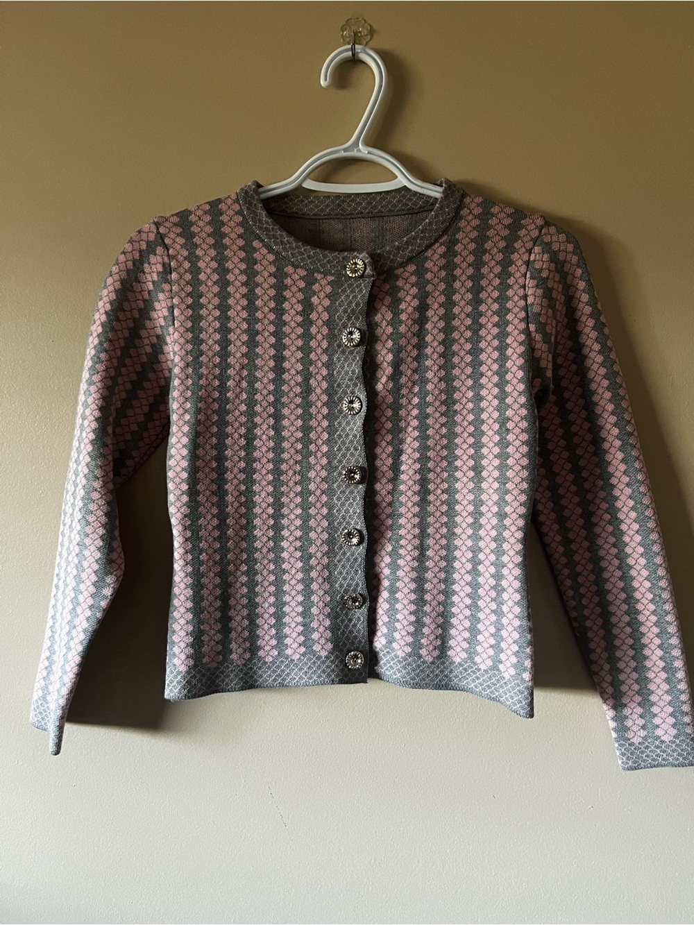 Pink and Gray Patterned Women's Cardigan Sweater